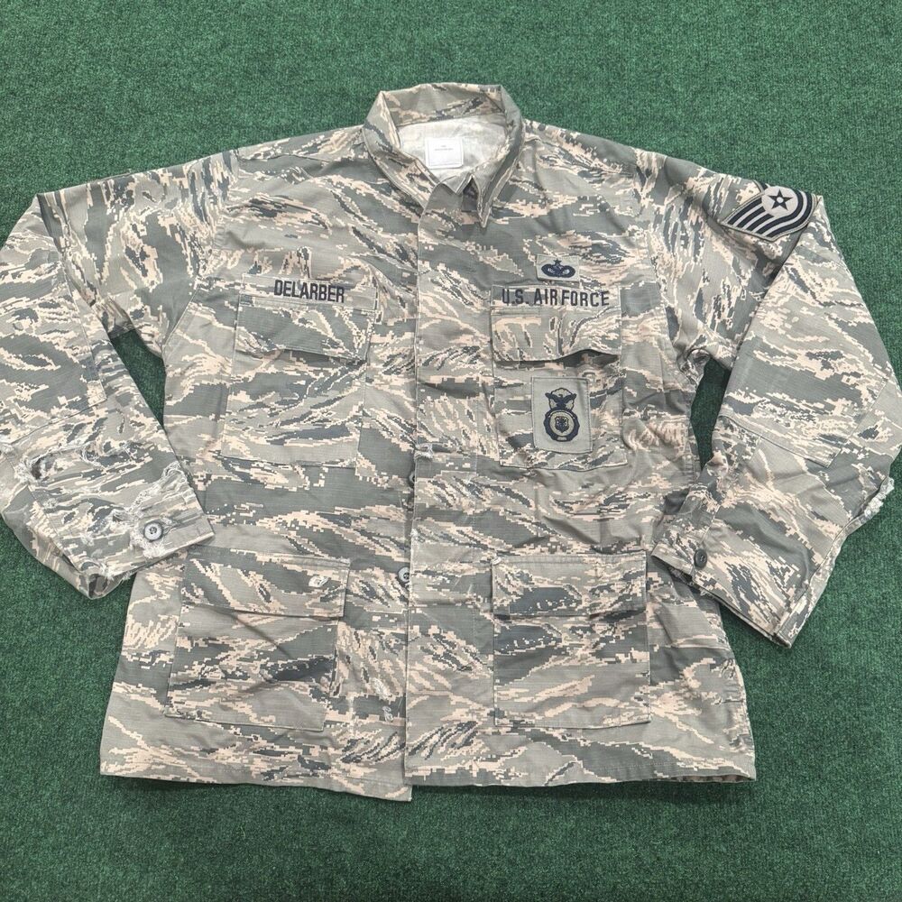USAF Airman Battle Uniform Shirt 44R VTG Distressed Name Patch